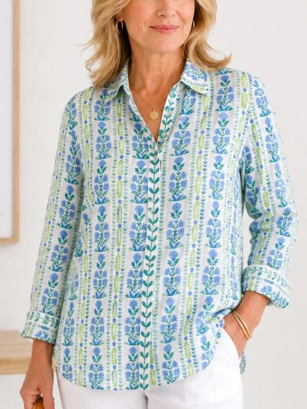 Sigrid Olsen 100% Linen Floral Botanical Shirt - Picture 5 of 11